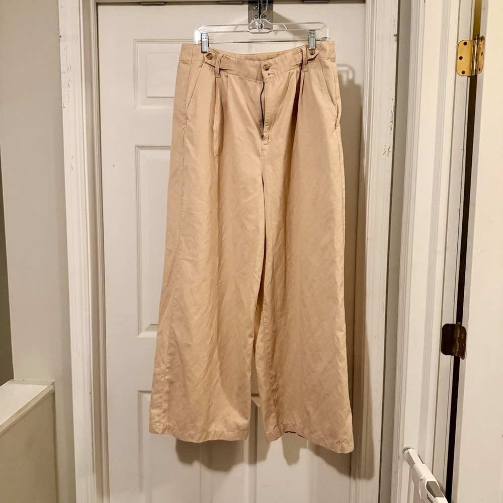 Madewell Harlow Wide Leg Linen Blend Beige Trousers